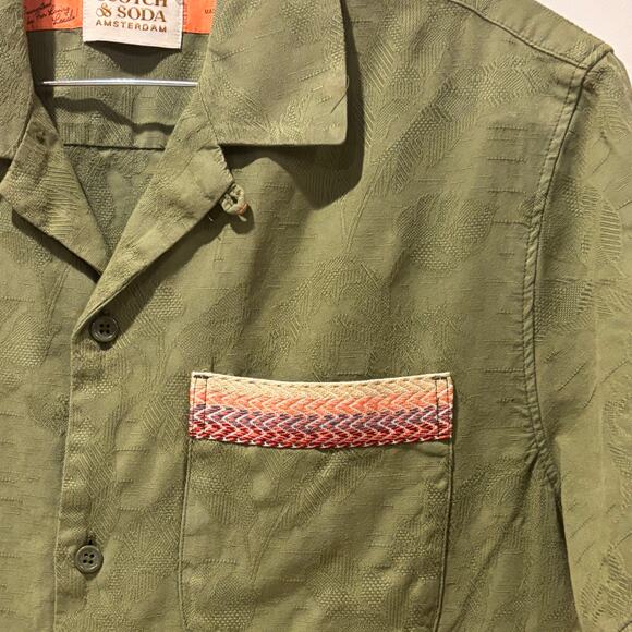 Scotch & Soda Green Patterned Embroidered Short Sleeve Button Down Medium - Picture 4 of 7